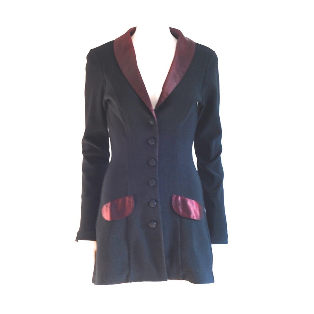 Betsey Johnson 1990's Long Fitted Blazer With Purple Trim - USA